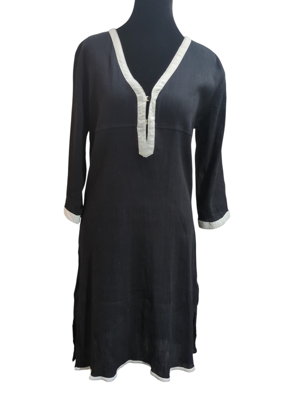Athleta Black Cotton Crinkle Swim Cover Up Tunic Dress Size Small Resort Beach
